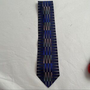 Format teal blue print vintage silk tie